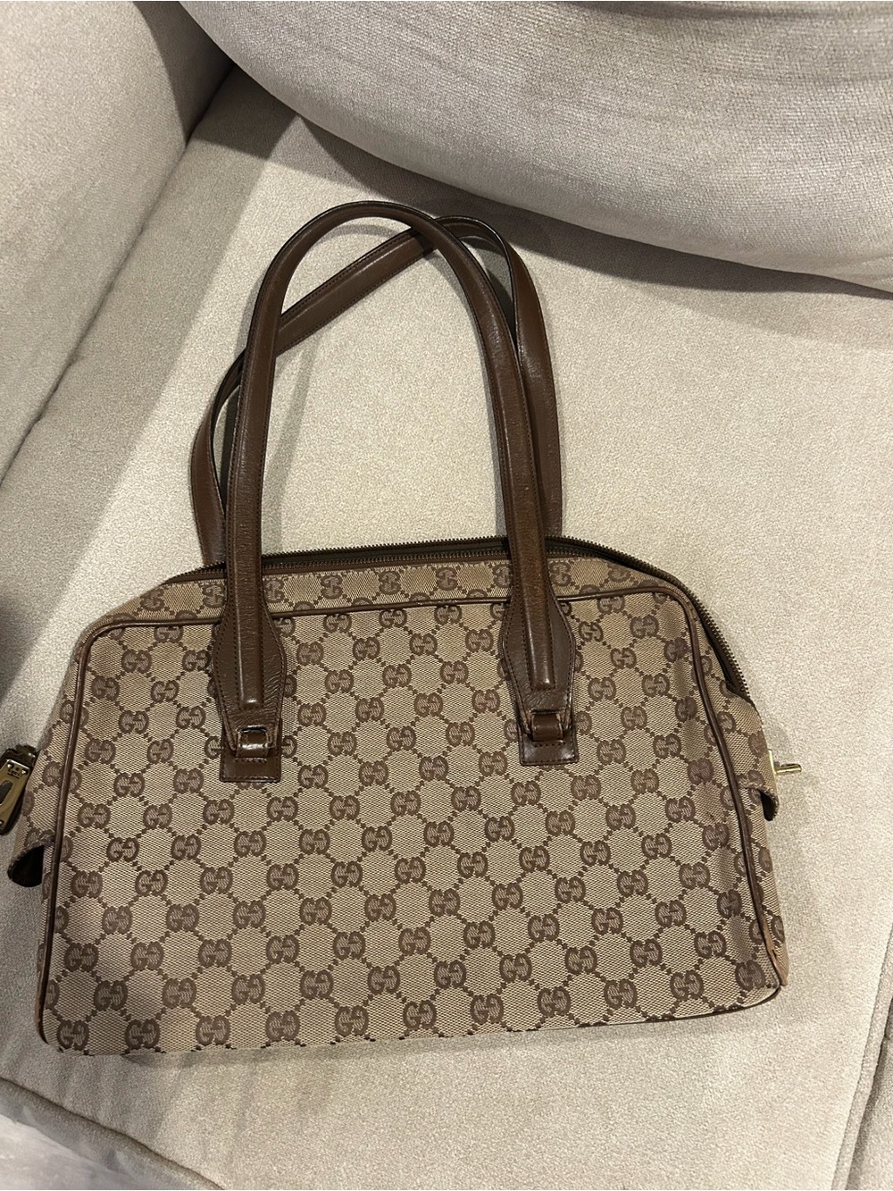 Gucci Brown GG Supreme Canvas Leather-Trim Tote